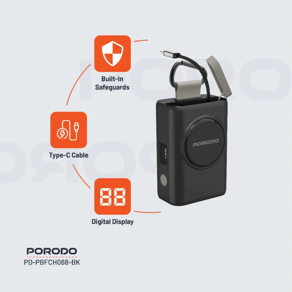 Porodo Power Bank PB068 10000mAh (PD-PBFCH068-BK) Porodo Power Bank PB068 10000mAh (PD-PBFCH068-BK)